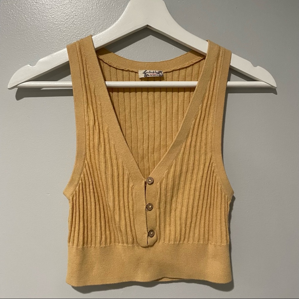 Free People Saturday Morning Cropped Tank Yellow XS
